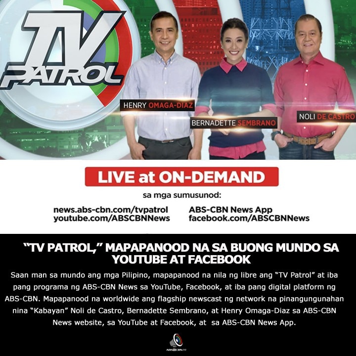 “TV Patrol,” now streaming worldwide on YT & FB, live and ondemand
